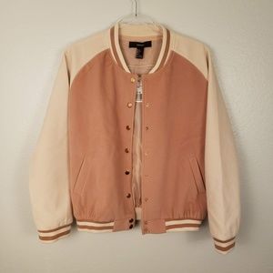 Forever 21 blush pink and creme varsity jacket